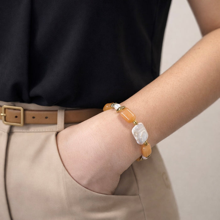 Bracelet doré Adèle-pierres aventurine et perle d'eau douce et élastique