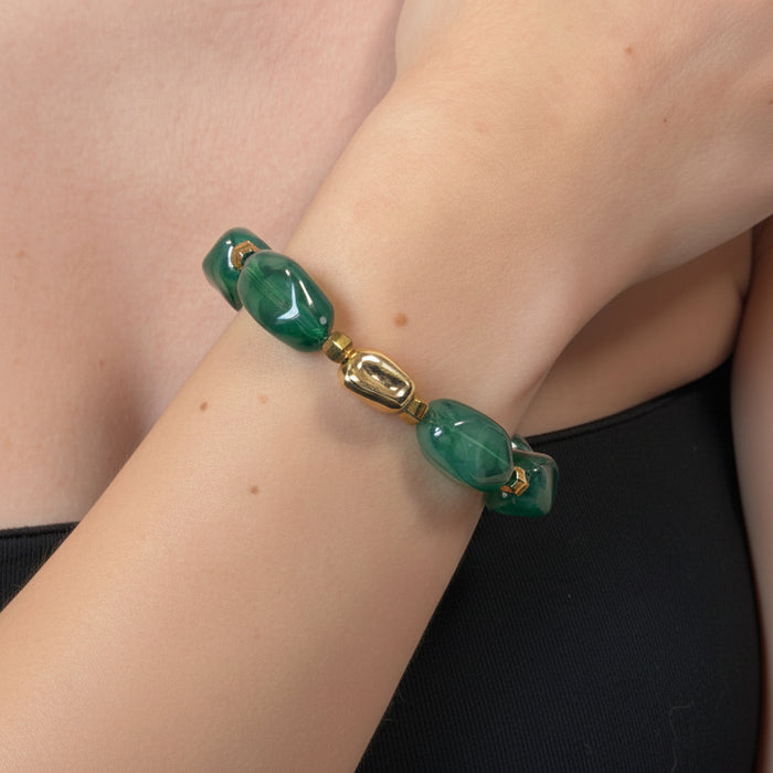 Bracelet doré Daisy-perles acrylique marbrées et élastique