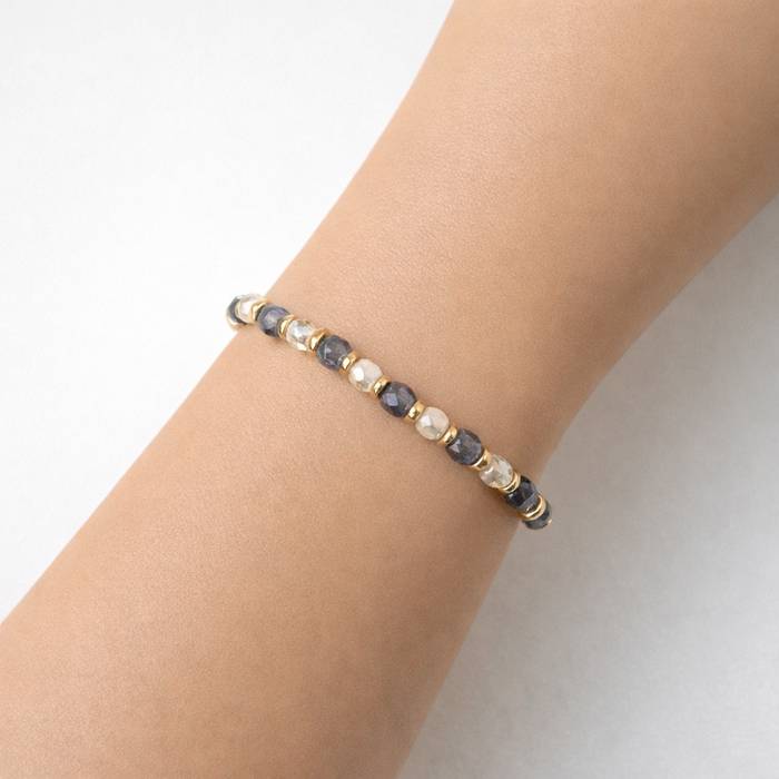 Bracelet doré Yumiko-perles de bohème facettées et élastique