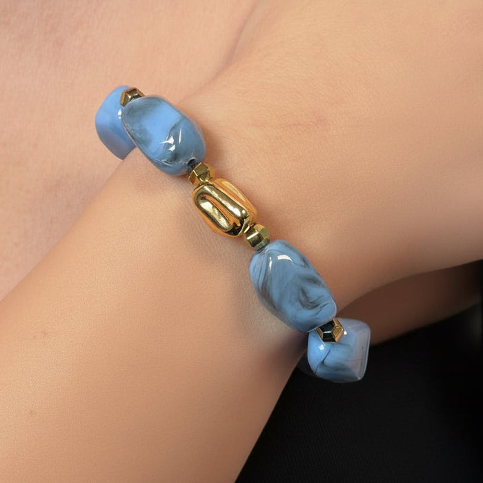 Bracelet doré Daisy-perles acrylique marbrées et élastique