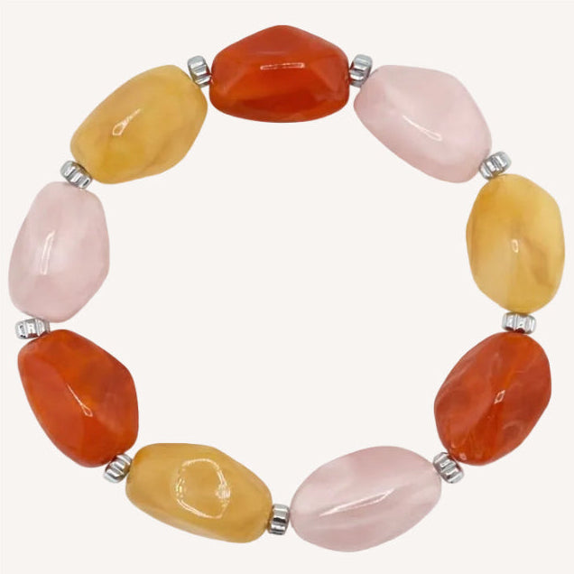 Bracelet argenté Lily-perles acrylique marbrées et élastique