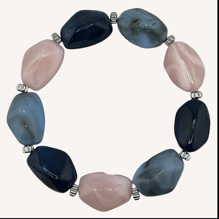Bracelet argenté Lily-perles acrylique marbrées et élastique