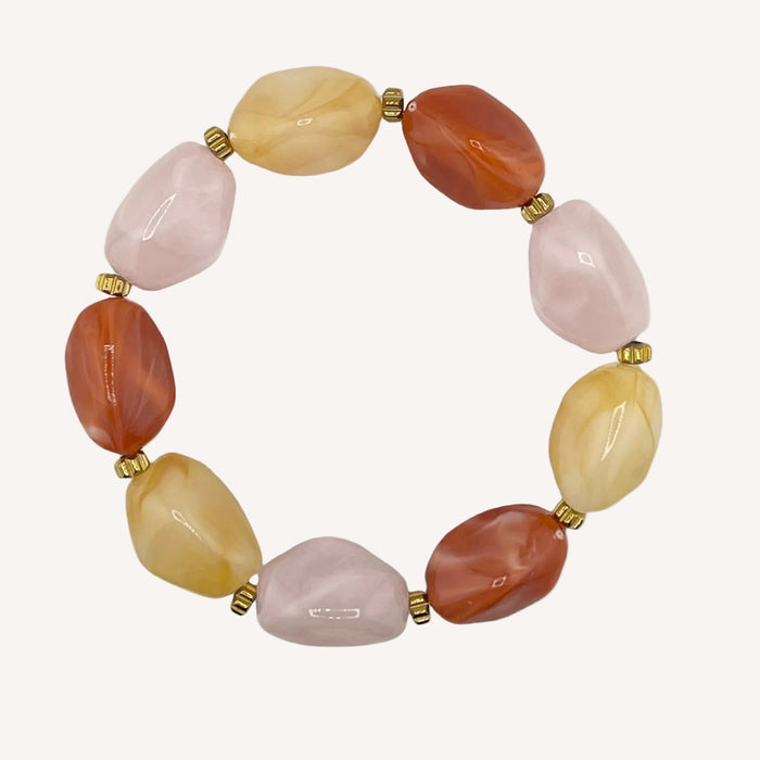 Bracelet doré Lily-perles acrylique marbrées et élastique