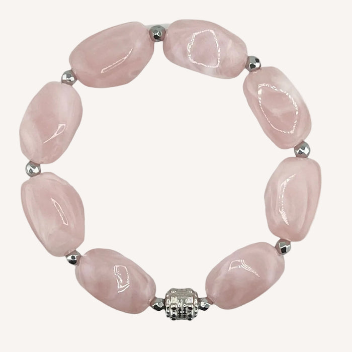 Bracelet argenté Daisy-perles acrylique marbrées et élastique