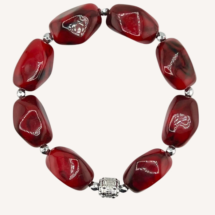 Bracelet argenté Daisy-perles acrylique marbrées et élastique