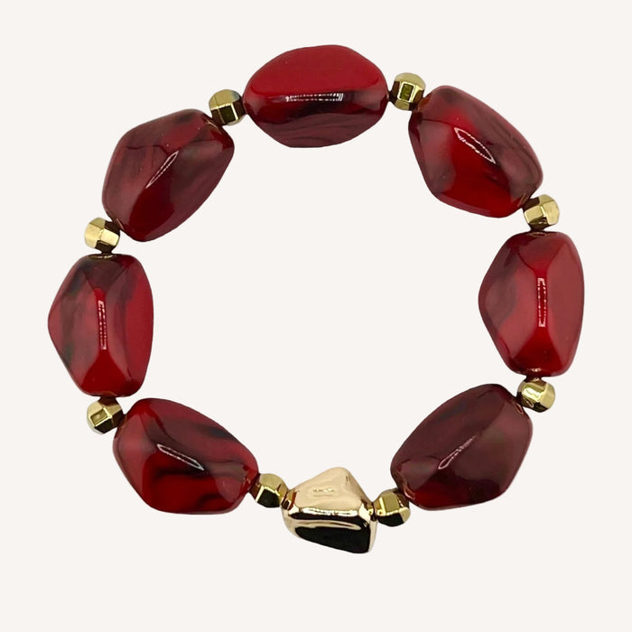 Bracelet doré Daisy-perles acrylique marbrées et élastique
