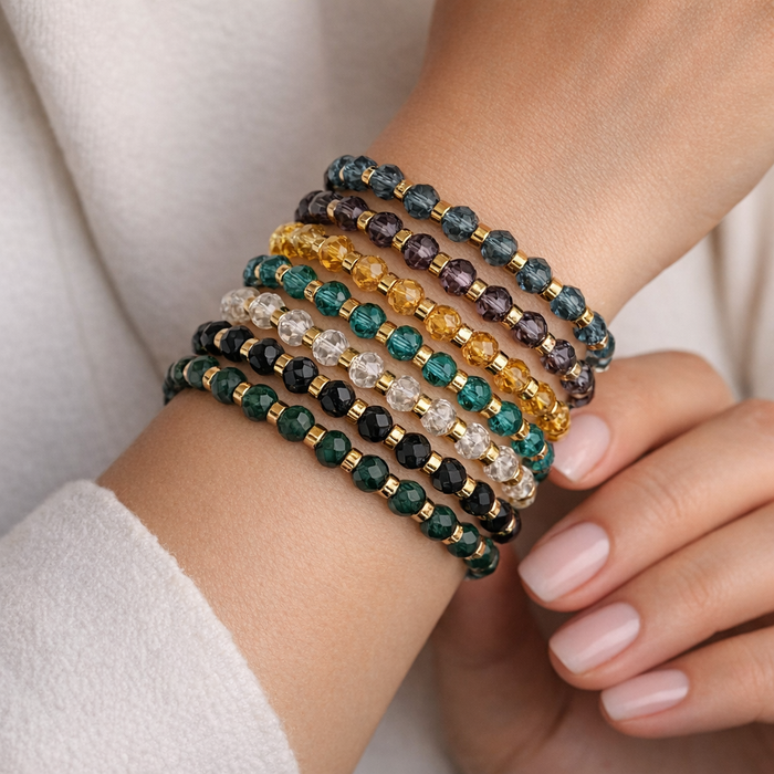 Bracelet doré Jeanne-perles à facettes et élastique