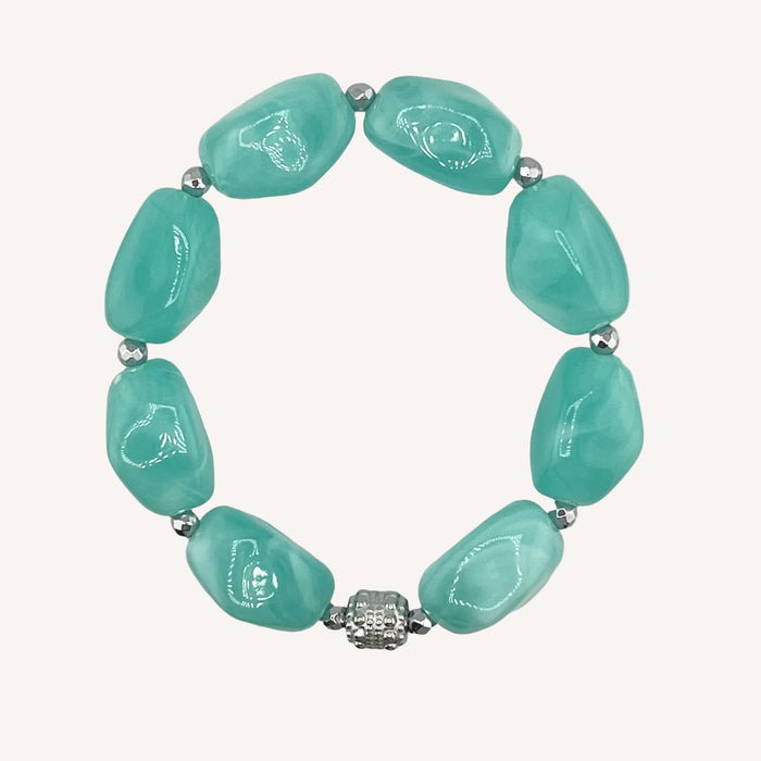 Bracelet argenté Daisy-perles acrylique marbrées et élastique