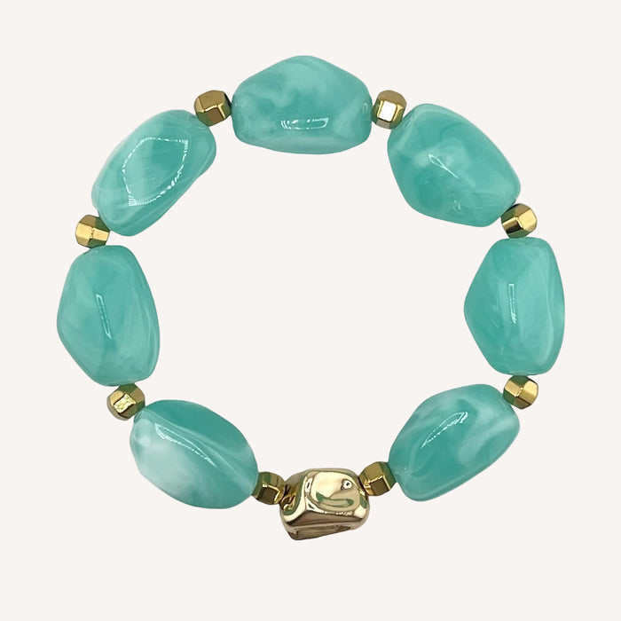 Bracelet doré Daisy-perles acrylique marbrées et élastique