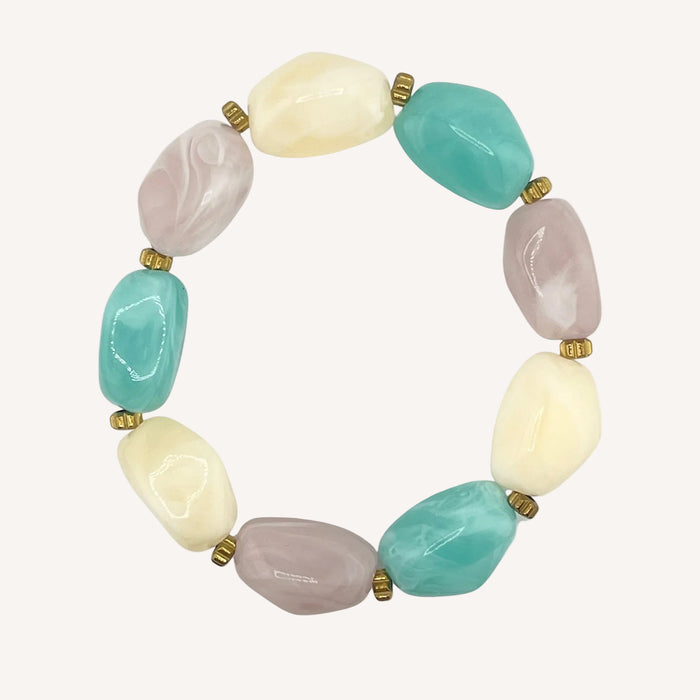 Bracelet doré Lily-perles acrylique marbrées et élastique