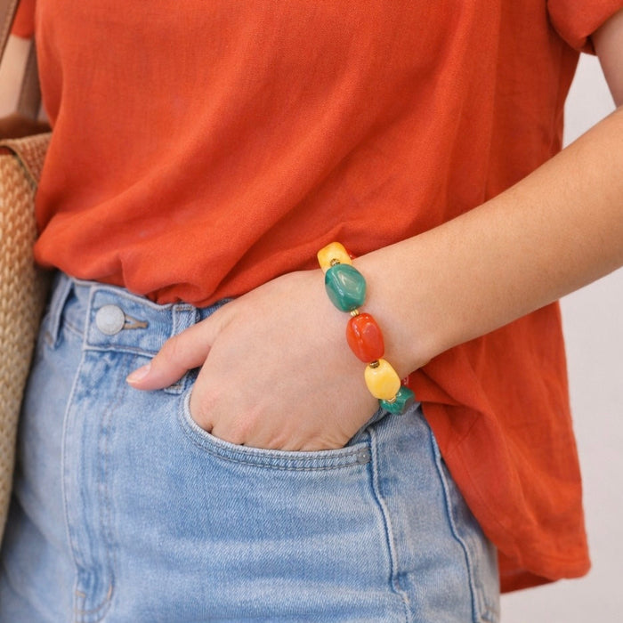 Bracelet doré Lily-perles acrylique marbrées et élastique