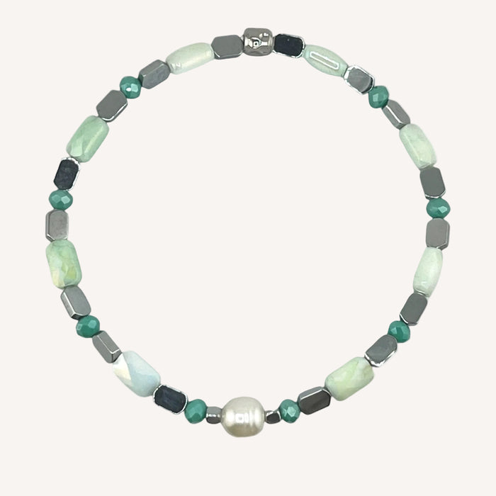 Bracelet argenté Lucie-perle d'eau douce et élastique