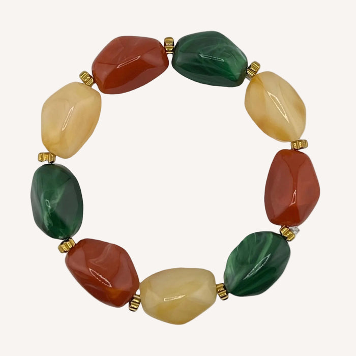 Bracelet doré Lily-perles acrylique marbrées et élastique
