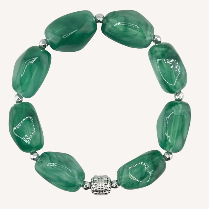 Bracelet argenté Daisy-perles acrylique marbrées et élastique