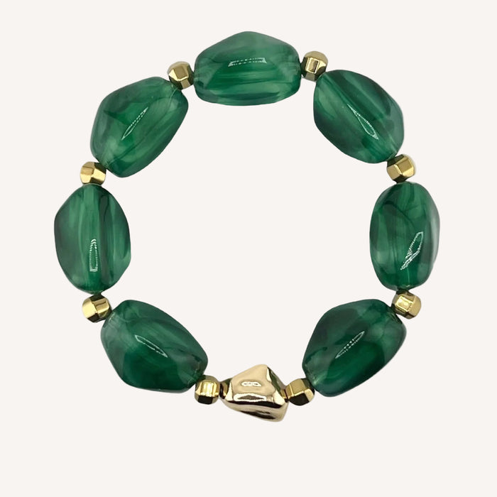 Bracelet doré Daisy-perles acrylique marbrées et élastique